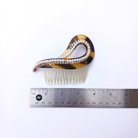 VINTAGE HAIRCOMB tortoise shell faux pearls rhinestones hairclip large - Picture 5 of 7